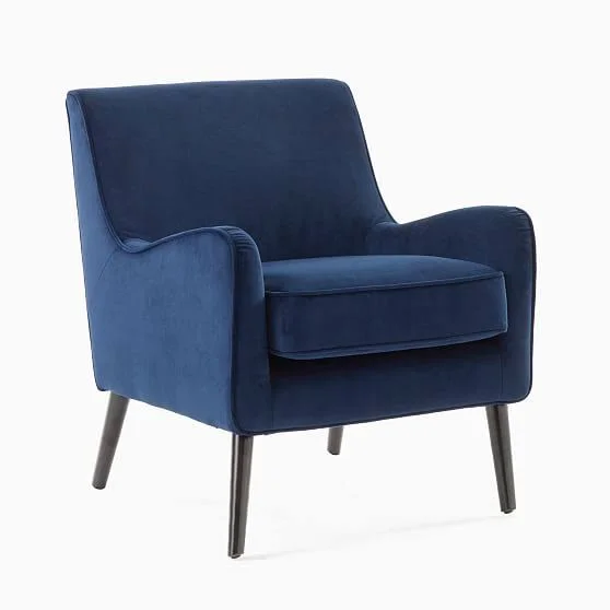 Book NOOK Armchair, Ink Blue, Performance Velvet, Chocolate