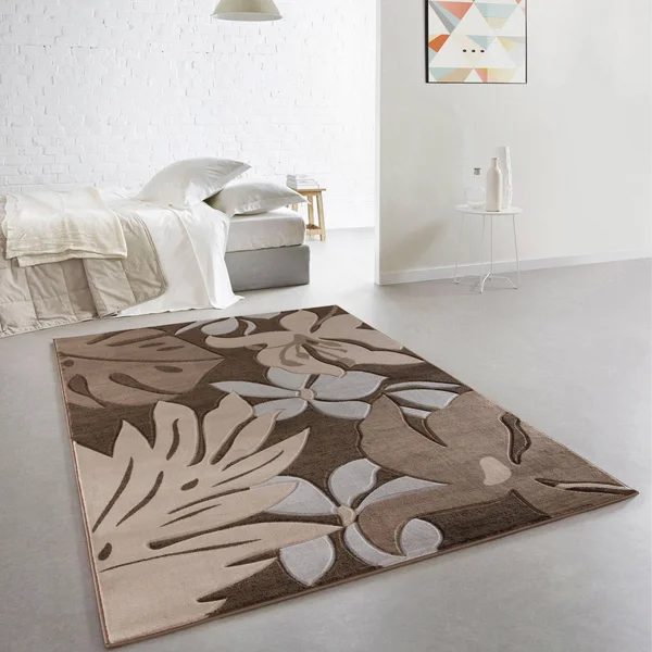 Glamour Floral Collection Polypropylene Area Rug - 8& Round - Grey/Multi