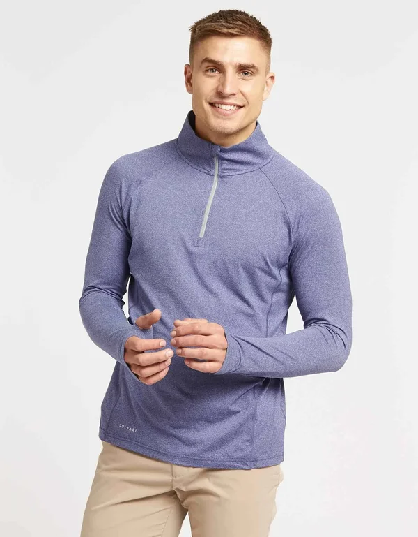 UPF 50+ Sun Protective Long Sleeve Quarter Zip Top for Men - Solbari Black