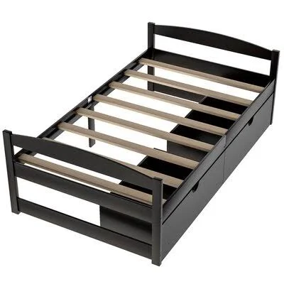 Twin Size Platform Bed - with Two Drawers, White Red Barrel Studio Color: Espresso