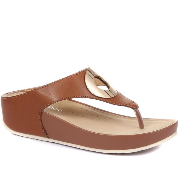 Bellissimo Women's Metallic Toe Post Sandal - Tan - US 07