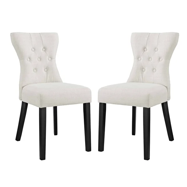 Modway Silhouette Dining Side Chairs Upholstered Fabric Set of 2 Beige
