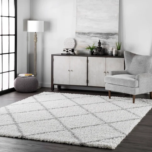 Porch & den Williamsburg Havemeyer Moroccan Lattice Shag White Rug - 6&7 x 9&