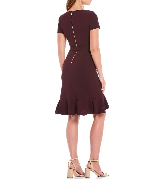 Calvin Klein Women's Ruffle Hem Belted Dress, Cream, 14