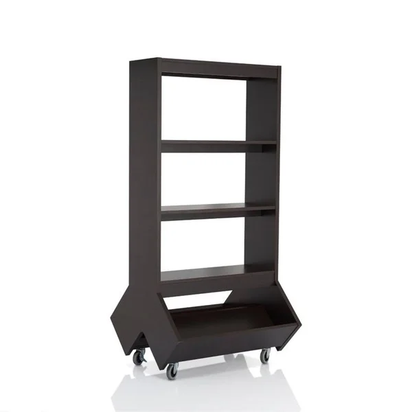 Furniture of America Normand 3 Shelf Bookcase with Casters in Espresso