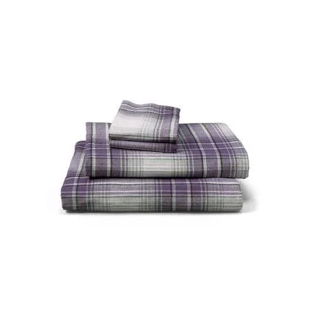 Eddie Bauer Unisex-Adult Portuguese Flannel Sheet Set - Plaids & Heathers - Size: King, Purple
