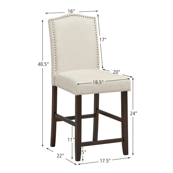 Gymax Set of 2 Fabric Barstools Nail Head Trim Counter Height Dining Side Chairs