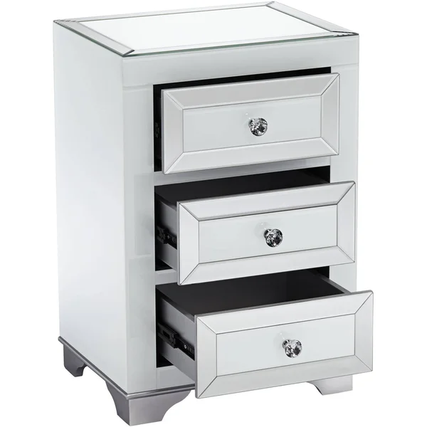 Studio 55D Addison White Mirrored 3-Drawer Side Table