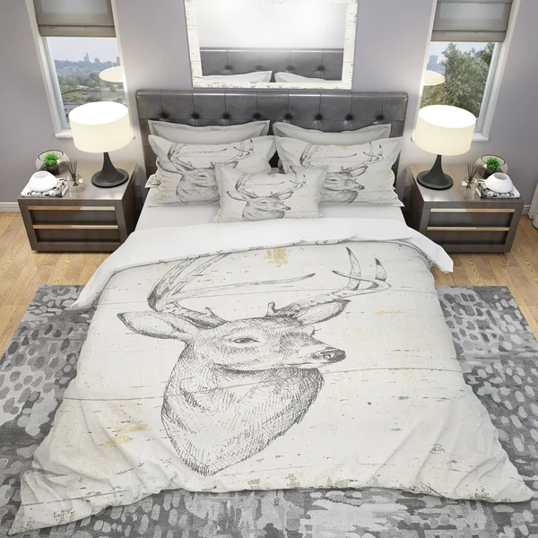Designart &Deer Wild and Beautiful II& Farmhouse Bedding Set - Duvet Cover & Shams Full/Queen Cover +2 Shams (comforter Not