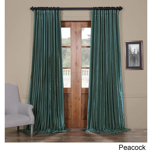 Exclusive Fabrics & Furnishing Blackout Extra Wide Vintage Textured Faux Dupioni Curtain PANEL, Green