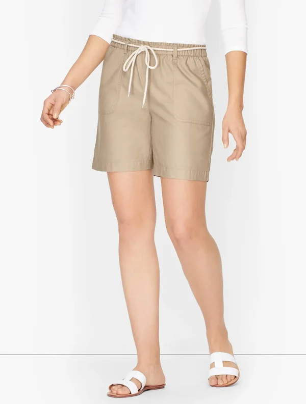 Petite - Summer Twill Pull-On Shorts - 6x22 - Clay Pebble - Large Talbots