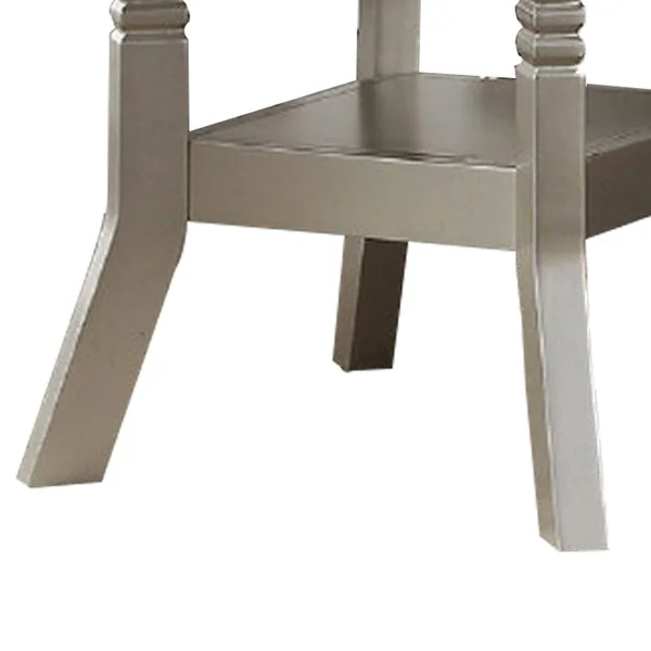 Round Wooden Dining Table with Glass Inserted Top Champagne