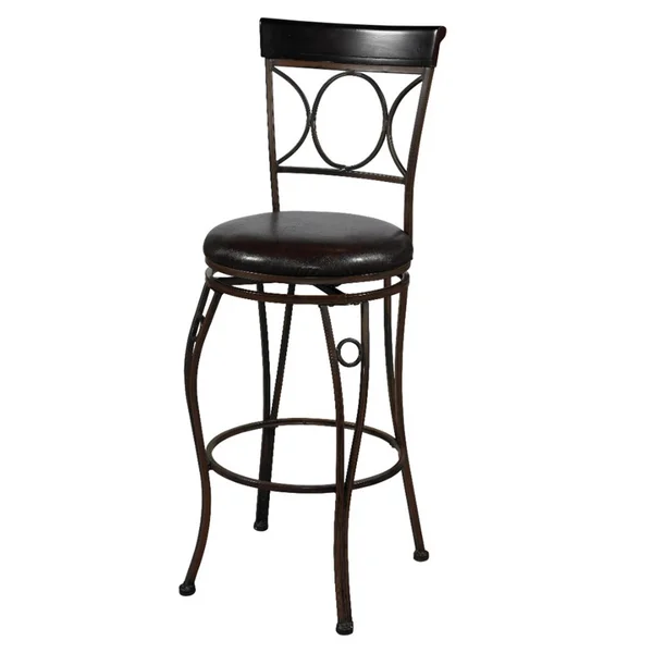 Metal Counter Stool with Leatherette Swivel SEAT, Black and Brown