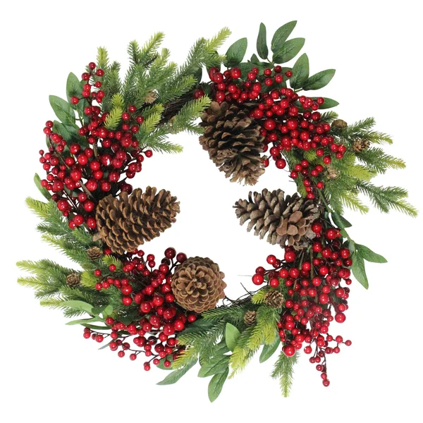 Northlight 22x22 Artificial Pine Cone Red Berry and Pine Sprig Christmas Wreath - Unlit