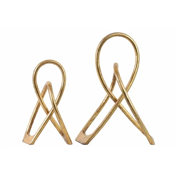 Benzara - Metal Abstract Knot Tabletop Sculpture, Gold, Set of 2