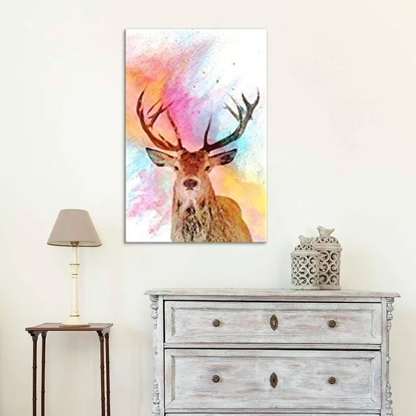 Wall26 Animal Theme Canvas Wall Art - A Deer on Watercolor Style Background - Giclee Print Gallery Wrap - Modern Home Decor Stre