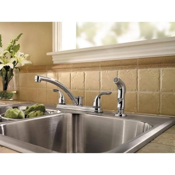 Pfister Delton 2-Handle Side Sprayer Kitchen Faucet in Polished Chrome