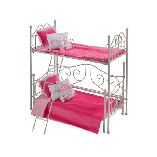 Badger Basket Scrollwork Metal Doll Loft Bed with Daybed and Bedding - White/Pink