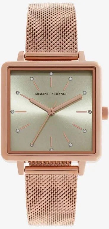 Armani Exchange Three-Hand Rose Gold-Tone Mesh Stainless Steel Watch