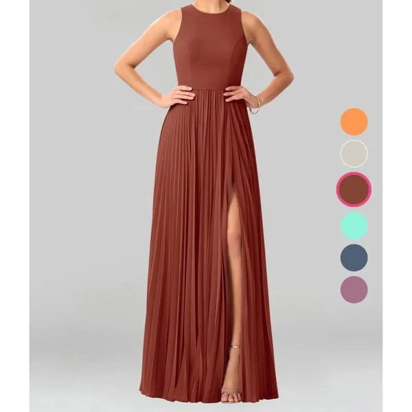 Azazie A-Line/Princess Scoop Floor-Length Chiffon Bridesmaid Dresses - Terracotta