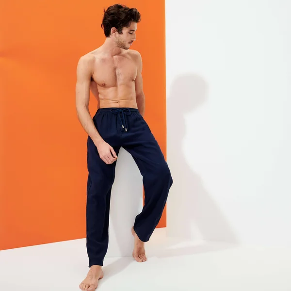 Vilebrequin Men Linen Pants Solid - Style: Pacha - Navy 6XL