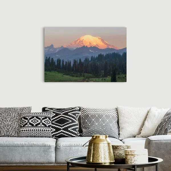 Mount Rainier Peak - Dawn, Upper Tipsoo Lake, Mount Rainier National Park, Washington, Canvas Wall Art, 48x32, Great Big Canva