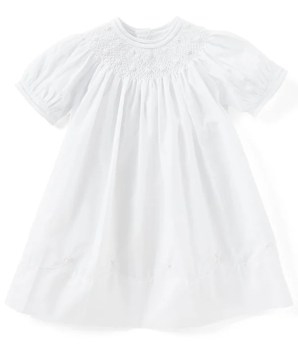 Feltman Brothers Girls White Smocked Bishop Dress with Pearls 9M