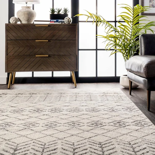 nuLOOM Gem Geometric Stripes Off White 5 ft. x 8 ft. Area Rug