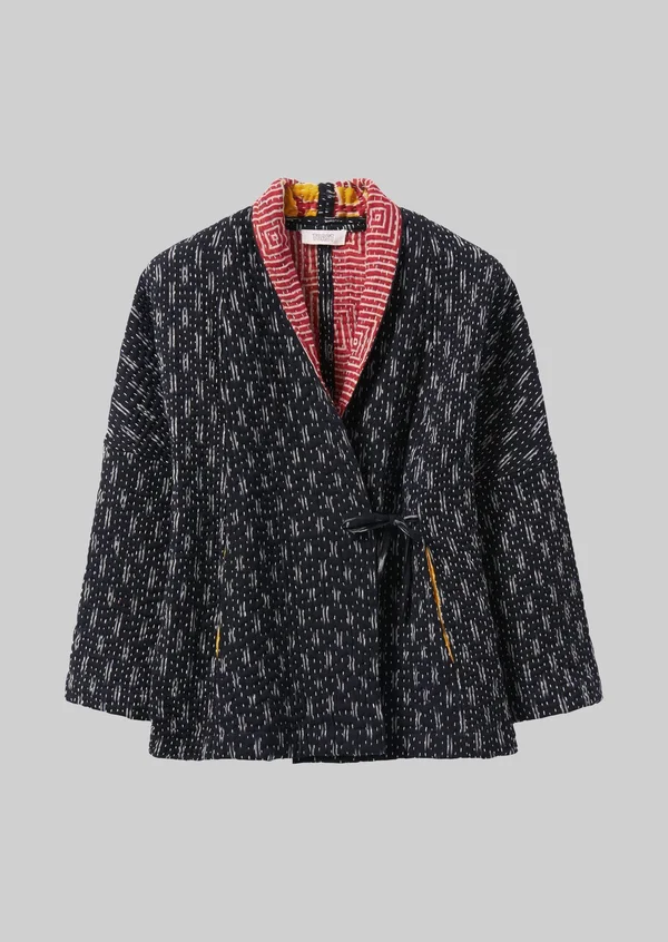 Ikat Kantha Jacket, Greys/Blacks