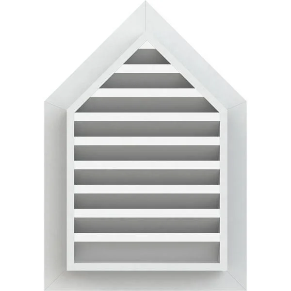 14 inchw x 32 inchh Peaked Top Gable Vent (19 inchw x 37 3/4 inchh Frame Size) 14/12 Pitch: Functional - PVC Gable Vent w/ 1 inch