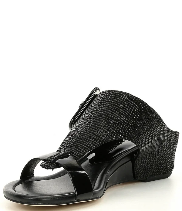 Donald Pliner Ofelia Buckle Printed Leather Cork Wedge Slides - 10M