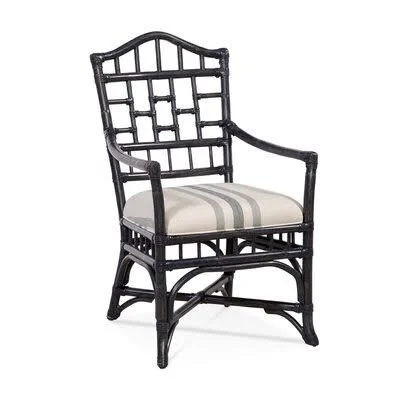 Chippendale Arm Chair Braxton Culler Body Fabric: Blue and Cream Stripe; 0201-64, Frame Color: Havana