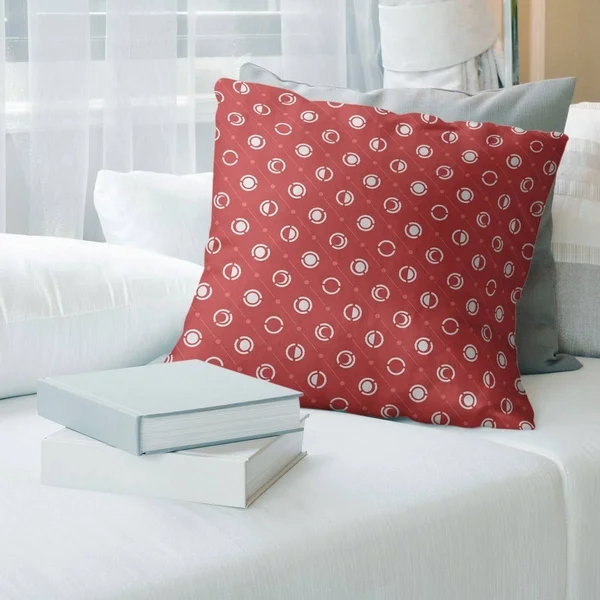 White Accent Monochrome Moon Phases Pattern Throw Pillow - 16 x 16 - White & Red - Linen