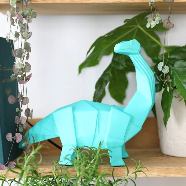 Dinosaur Lamp Green Origami Diplodocus Night Light by Disaster Designs