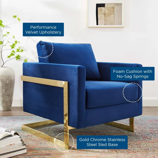 Modway Posse Performance Velvet Accent Chair - Gold Navy