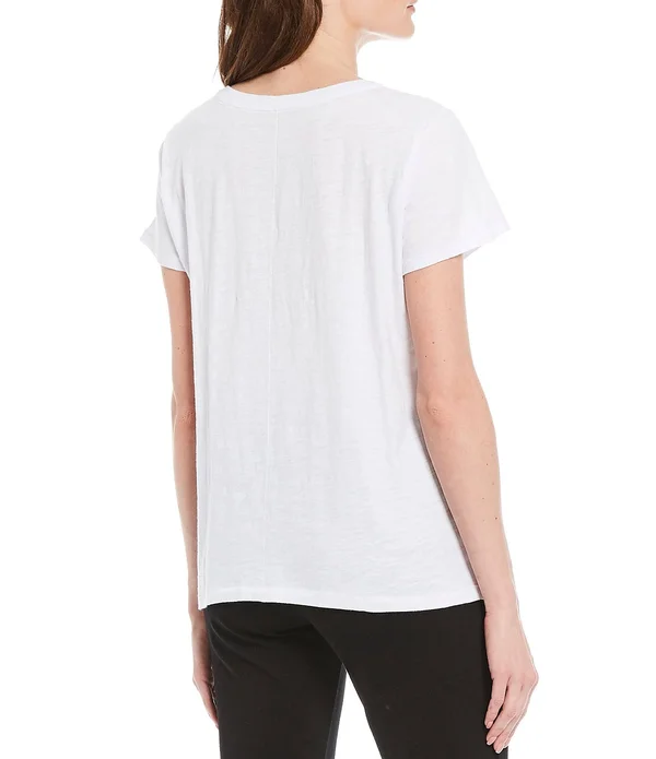 Eileen Fisher V-Neck Organic Cotton Tee - White, Women's, XL