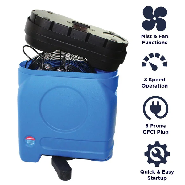 Cool Draft CDMP1420 32 inch Wide 1000 CFM 20 Gallon Misting Fan, Blue