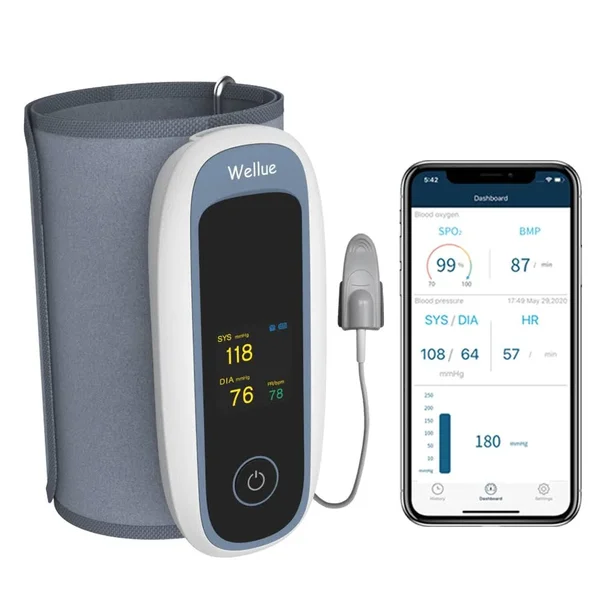 Wellue Upper Arm Blood Pressure Monitor with Oximeter. Automatic Periodic Measurement of Bp. Android & iOS App