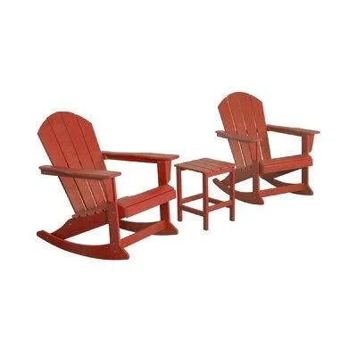 Holden Plastic Rocking Adirondack Chair with Table Beachcrest Home Color: Red