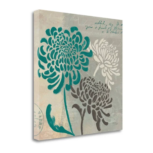 Fine Art Giclee Print on Gallery Wrap Canvas Chrysanthemums I by Wellington Studio Blue 20x22 x 20x22 - Cotton