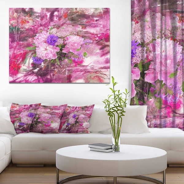 Design Art 'Abstract Background with Pink Peony' Painting Print on Wrapped Canvas, Size: 30 inch H x 40 inch W x 1 inch D