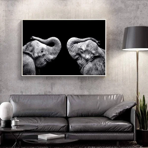 Wall26 Framed Elephants Canvas Wall Art Black and White Wild Animal Prints for Living Room Modern Photography Art - 24x36 Inches