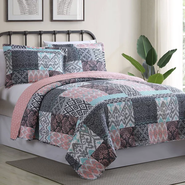100% Cotton 3 Piece Printed Reversible Quilt Set - Sylvia King