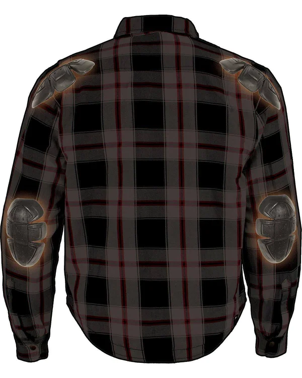Milwaukee Leather Men's Black Plaid Armored Flannel Biker Shirt w/ Aramid by Dupont fibers