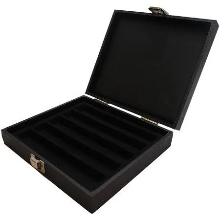 N'icepackaging 2 Qty Black Leatherette Jewelry Display Cases Buckle Closed 2 inch Deep w/Solid Wood-Top w/ 5 Compartment Tray In