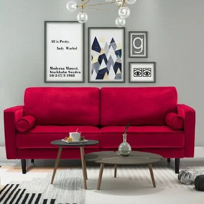 Blinda 74x22 Velvet Square Arm Sofa Mercer41 Fabric: Red Velvet