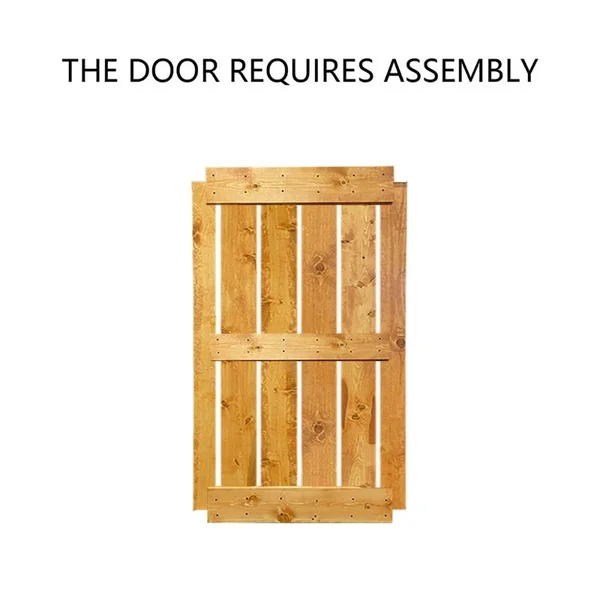CALHOME 84 in. x 84 in. Mid-Bar Series Cherry Red Stained Solid Pine Wood Interior Double Sliding Barn Door with Hardware Kit