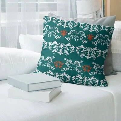Miami Throwback Football Baroque Square Pillow Cover East Urban Home Color: Dark Green/White/Orange - Size: 16x22 x 16