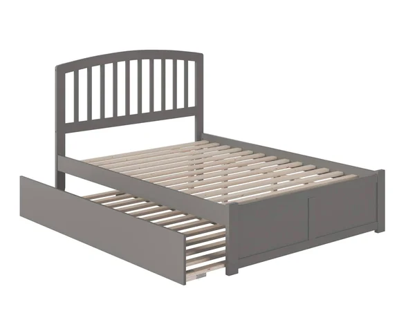Atlantic Furniture Richmond Grey Full Platform Bed with Flat Panel Foot Board and Twin Urban Trundle