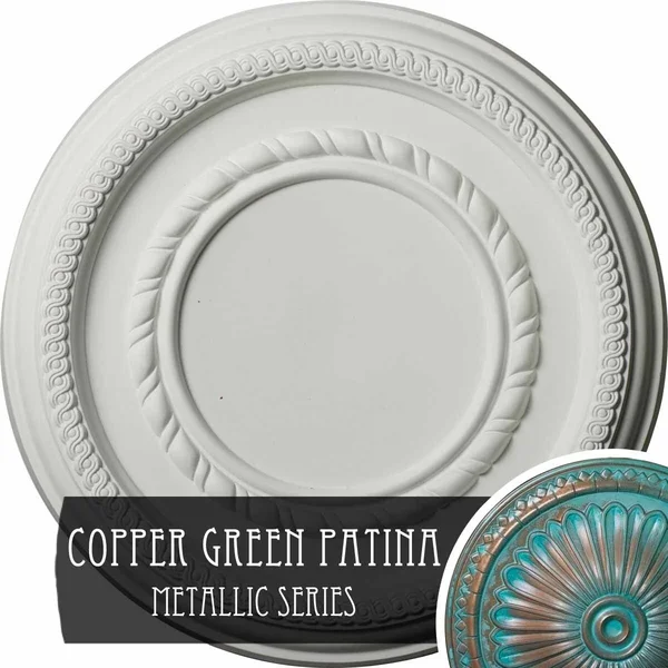 12 5/8x22OD x 1 1/8x22P Federal Roped Small Ceiling Medallion (Fits Canopies Up to 6x22), Hand-Painted Copper Green Patina